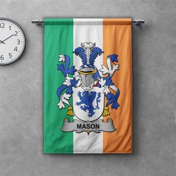 ScotsTee Shop Irish Mason Clan Coat of Arms Irish Tartan Gonfalon Flag