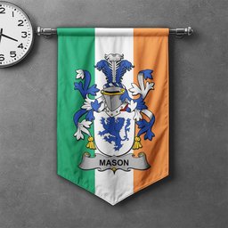ScotsTee Shop Irish Mason Clan Coat of Arms Irish Tartan Gonfalon Flag