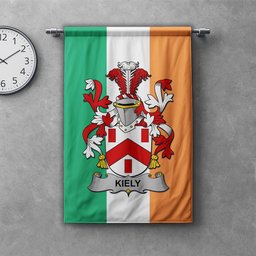 ScotsTee Shop Irish Kiely Clan Coat of Arms Irish Tartan Gonfalon Flag