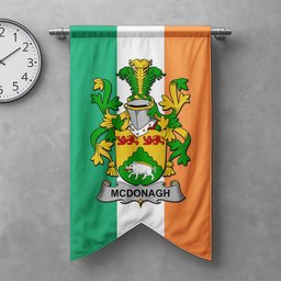 ScotsTee Shop Irish McDonagh or McDonogh Clan Coat of Arms Irish Tartan Gonfalon Flag