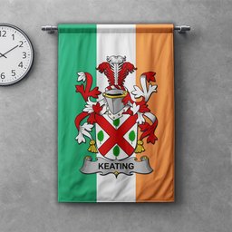 ScotsTee Shop Irish Keating or O'Keaty Clan Coat of Arms Irish Tartan Gonfalon Flag