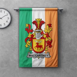ScotsTee Shop Irish McCartney or MacCartney Clan Coat of Arms Irish Tartan Gonfalon Flag