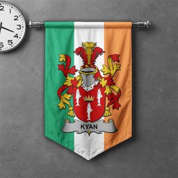 ScotsTee Shop Irish Kyan or O'Kyan Clan Coat of Arms Irish Tartan Gonfalon Flag