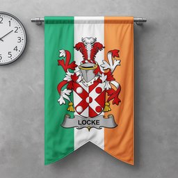ScotsTee Shop Irish Locke Clan Coat of Arms Irish Tartan Gonfalon Flag