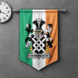 ScotsTee Shop Irish Harrington Clan Coat of Arms Irish Tartan Gonfalon Flag