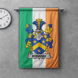 ScotsTee Shop Irish Monahan or O'Monaghan Clan Coat of Arms Irish Tartan Gonfalon Flag