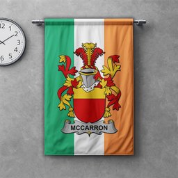 ScotsTee Shop Irish McCarron Clan Coat of Arms Irish Tartan Gonfalon Flag