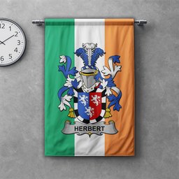 ScotsTee Shop Irish Herbert Clan Coat of Arms Irish Tartan Gonfalon Flag