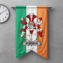 ScotsTee Shop Irish McGowan or McGouan Clan Coat of Arms Irish Tartan Gonfalon Flag