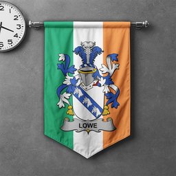 ScotsTee Shop Irish Lowe Clan Coat of Arms Irish Tartan Gonfalon Flag
