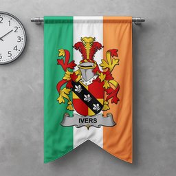 ScotsTee Shop Irish Ivers Clan Coat of Arms Irish Tartan Gonfalon Flag