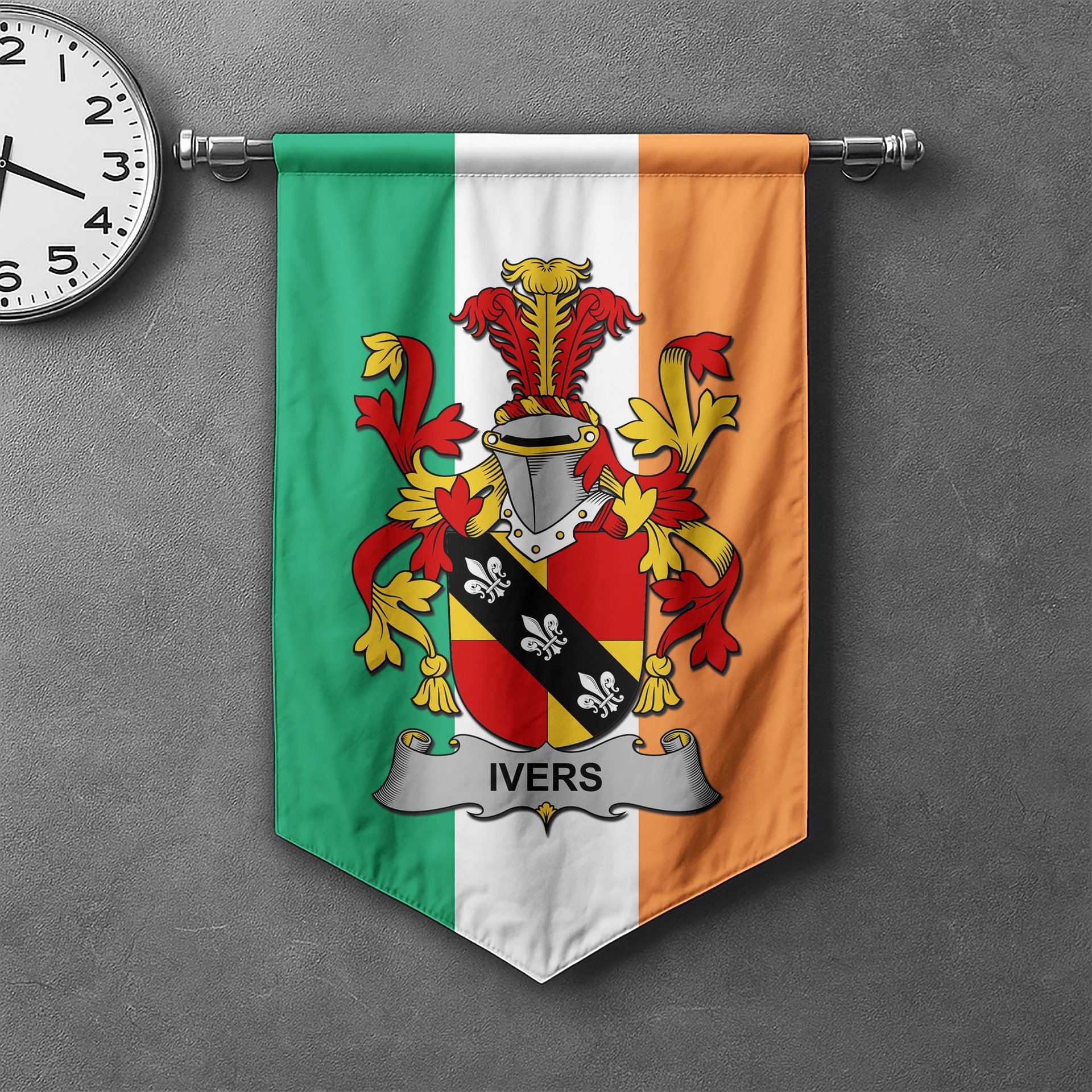 ScotsTee Shop Irish Ivers Clan Coat of Arms Irish Tartan Gonfalon Flag