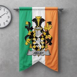 ScotsTee Shop Irish Jolley or Jolly Clan Coat of Arms Irish Tartan Gonfalon Flag