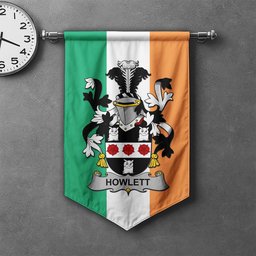 ScotsTee Shop Irish Howlett or Hewlett Clan Coat of Arms Irish Tartan Gonfalon Flag