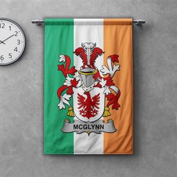 ScotsTee Shop Irish McGlynn or Glynn Clan Coat of Arms Irish Tartan Gonfalon Flag