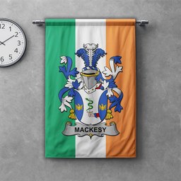ScotsTee Shop Irish Mackesy Clan Coat of Arms Irish Tartan Gonfalon Flag