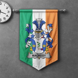 ScotsTee Shop Irish Mackesy Clan Coat of Arms Irish Tartan Gonfalon Flag