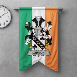 ScotsTee Shop Irish Lawson Clan Coat of Arms Irish Tartan Gonfalon Flag