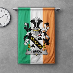 ScotsTee Shop Irish Lawson Clan Coat of Arms Irish Tartan Gonfalon Flag