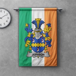 ScotsTee Shop Irish Jephson Clan Coat of Arms Irish Tartan Gonfalon Flag