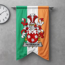 ScotsTee Shop Irish Patterson Clan Coat of Arms Irish Tartan Gonfalon Flag