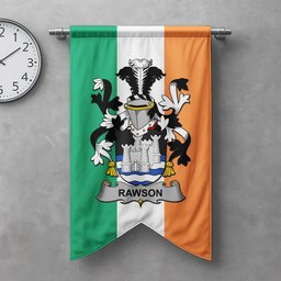 ScotsTee Shop Irish Rawson Clan Coat of Arms Irish Tartan Gonfalon Flag