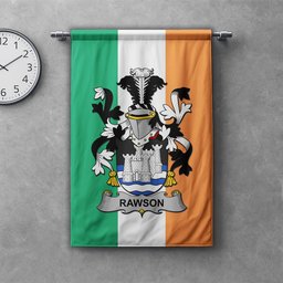 ScotsTee Shop Irish Rawson Clan Coat of Arms Irish Tartan Gonfalon Flag