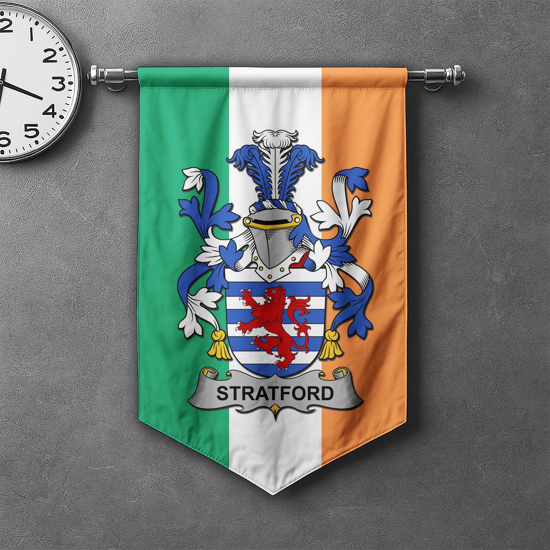 ScotsTee Shop Irish Stratford Clan Coat of Arms Irish Tartan Gonfalon Flag