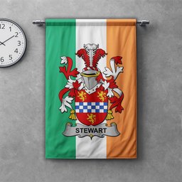 ScotsTee Shop Irish Stewart Clan Coat of Arms Irish Tartan Gonfalon Flag