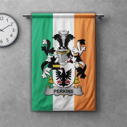 ScotsTee Shop Irish Perkins Clan Coat of Arms Irish Tartan Gonfalon Flag