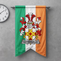 ScotsTee Shop Irish Netterville or Netterfield Clan Coat of Arms Irish Tartan Gonfalon Flag