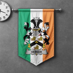 ScotsTee Shop Irish Verner Clan Coat of Arms Irish Tartan Gonfalon Flag