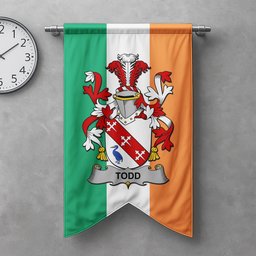 ScotsTee Shop Irish Todd or Tod Clan Coat of Arms Irish Tartan Gonfalon Flag