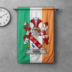 ScotsTee Shop Irish Todd or Tod Clan Coat of Arms Irish Tartan Gonfalon Flag