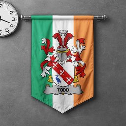 ScotsTee Shop Irish Todd or Tod Clan Coat of Arms Irish Tartan Gonfalon Flag