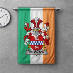 ScotsTee Shop Irish Wilkinson Clan Coat of Arms Irish Tartan Gonfalon Flag