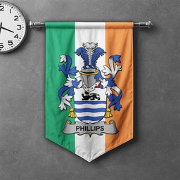 ScotsTee Shop Irish Phillips Clan Coat of Arms Irish Tartan Gonfalon Flag