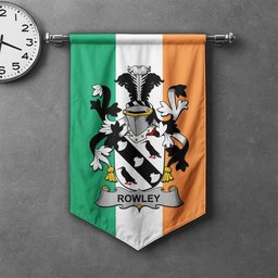 ScotsTee Shop Irish Rowley or O'Rowley Clan Coat of Arms Irish Tartan Gonfalon Flag