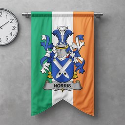 ScotsTee Shop Irish Norris Clan Coat of Arms Irish Tartan Gonfalon Flag