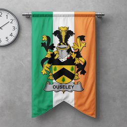 ScotsTee Shop Irish Ouseley Clan Coat of Arms Irish Tartan Gonfalon Flag