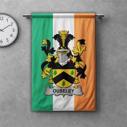 ScotsTee Shop Irish Ouseley Clan Coat of Arms Irish Tartan Gonfalon Flag