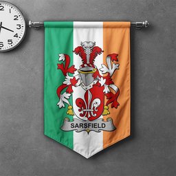 ScotsTee Shop Irish Sarsfield Clan Coat of Arms Irish Tartan Gonfalon Flag
