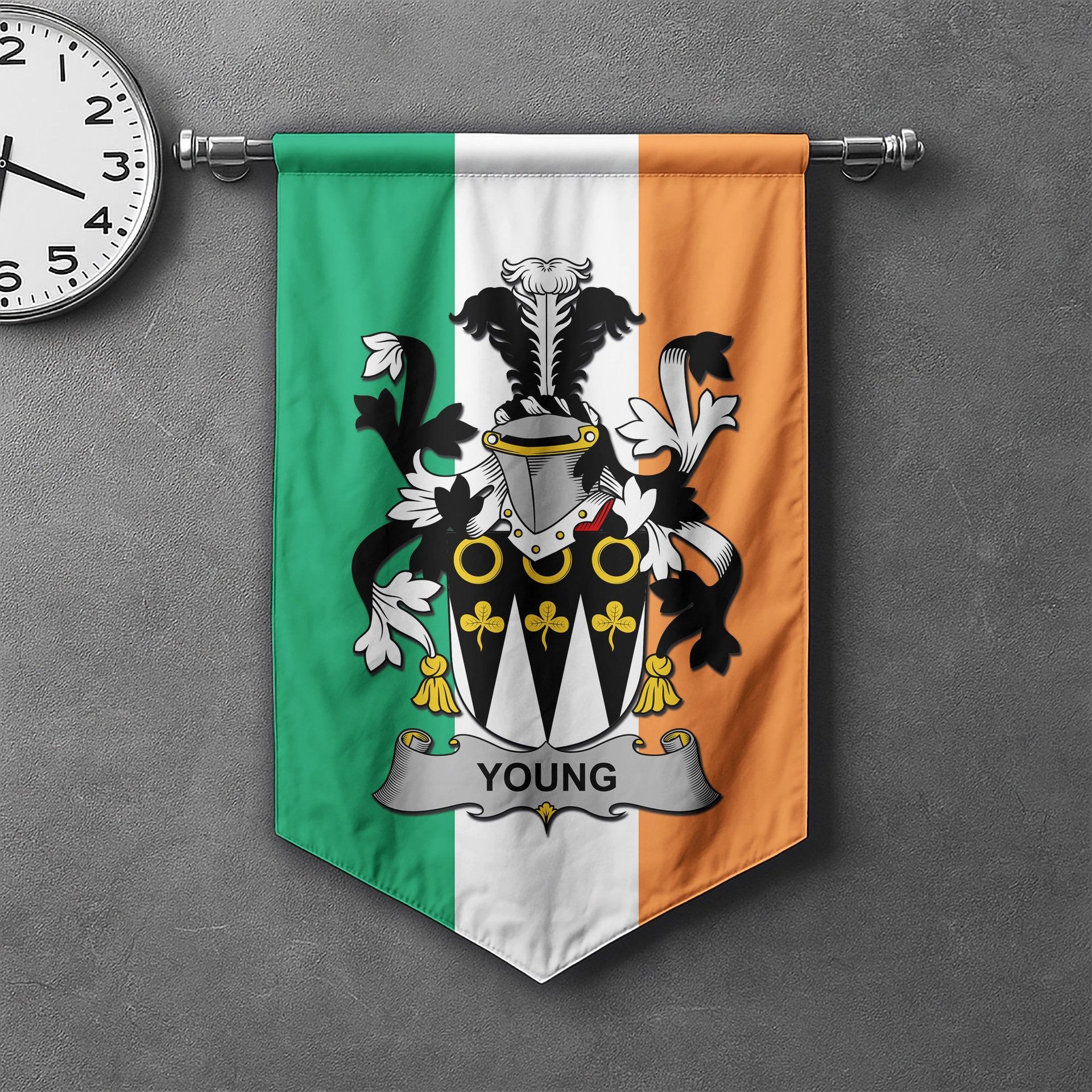 ScotsTee Shop Irish Young Clan Coat of Arms Irish Tartan Gonfalon Flag