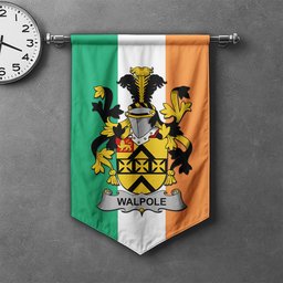 ScotsTee Shop Irish Walpole Clan Coat of Arms Irish Tartan Gonfalon Flag
