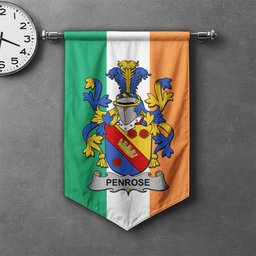 ScotsTee Shop Irish Penrose Clan Coat of Arms Irish Tartan Gonfalon Flag
