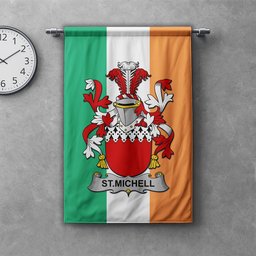 ScotsTee Shop Irish St.Michell Clan Coat of Arms Irish Tartan Gonfalon Flag
