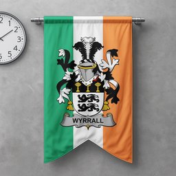ScotsTee Shop Irish Wyrrall Clan Coat of Arms Irish Tartan Gonfalon Flag