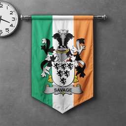 ScotsTee Shop Irish Savage Clan Coat of Arms Irish Tartan Gonfalon Flag