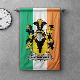 ScotsTee Shop Irish Waterhouse Clan Coat of Arms Irish Tartan Gonfalon Flag