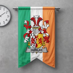 ScotsTee Shop Irish Quinlan or O'Quinlevan Clan Coat of Arms Irish Tartan Gonfalon Flag